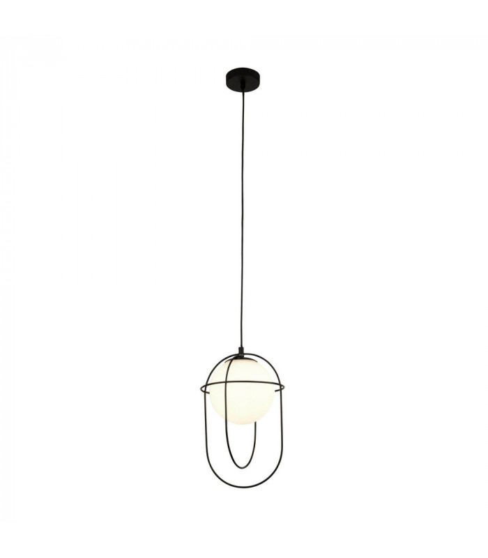1 Light Pendant - Black With Opal Glass Ball