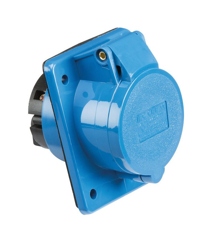 240V IP44 32A Angled Panel Mount Socket 2P+E