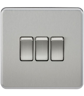 Screwless 10AX 3G 2-Way Switch - Brushed Chrome