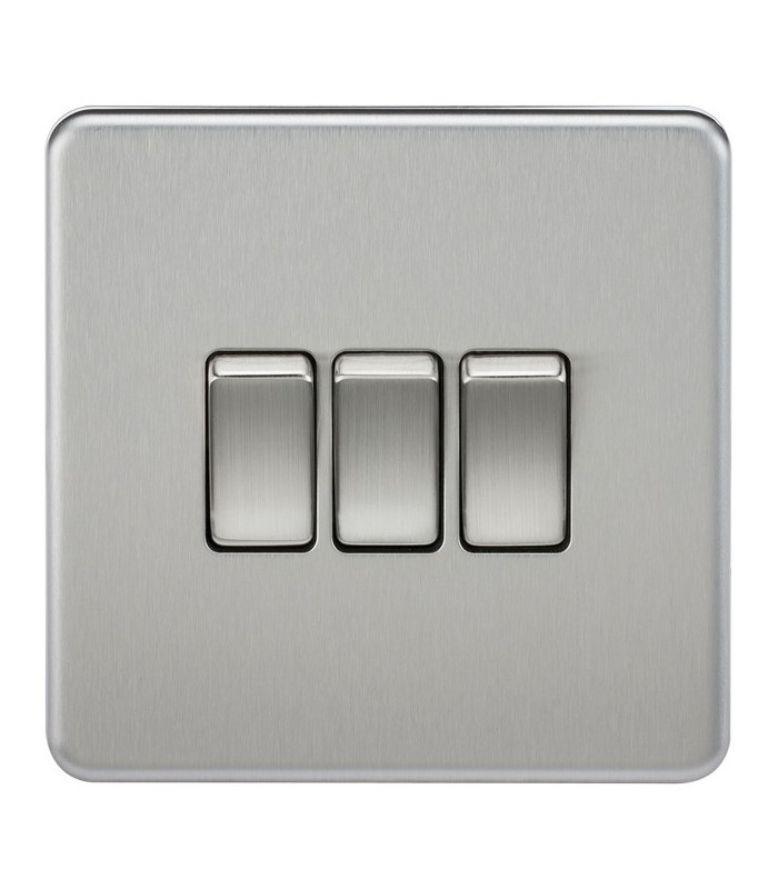 Screwless 10AX 3G 2-Way Switch - Brushed Chrome