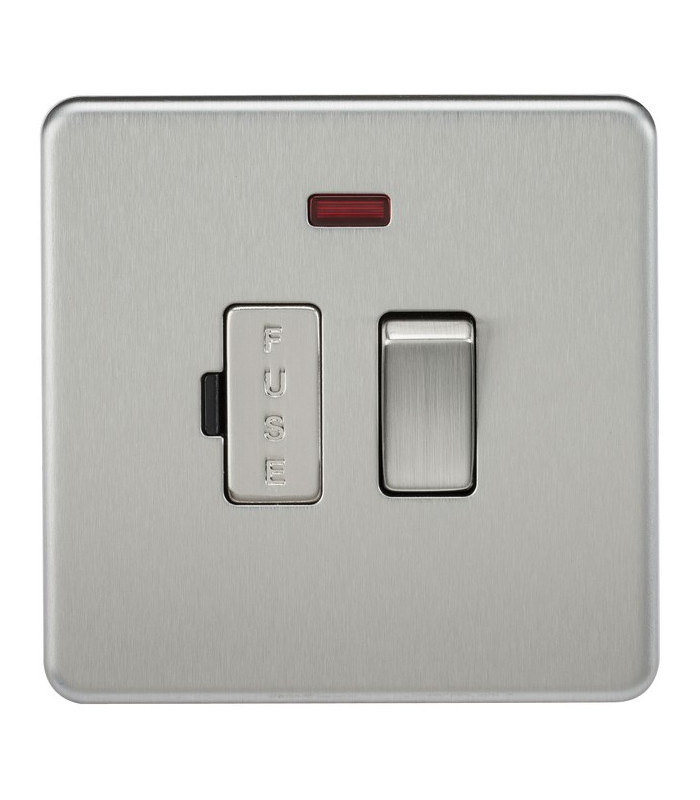 Screwless 13A Switched Fused Spur Unit with Neon - Brushed Chrome