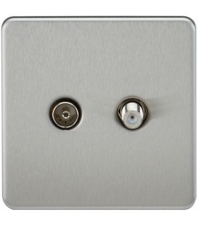 Screwless TV & SAT TV Outlet (Isolated) - Brushed Chrome