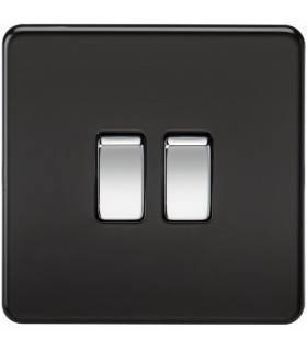 Screwless 10AX 2G 2-Way Switch - Matt Black with Chrome Rocker