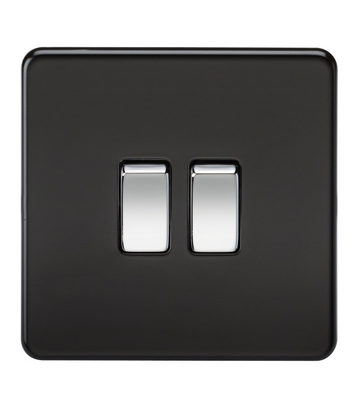 Screwless 10AX 2G 2-Way Switch - Matt Black with Chrome Rocker