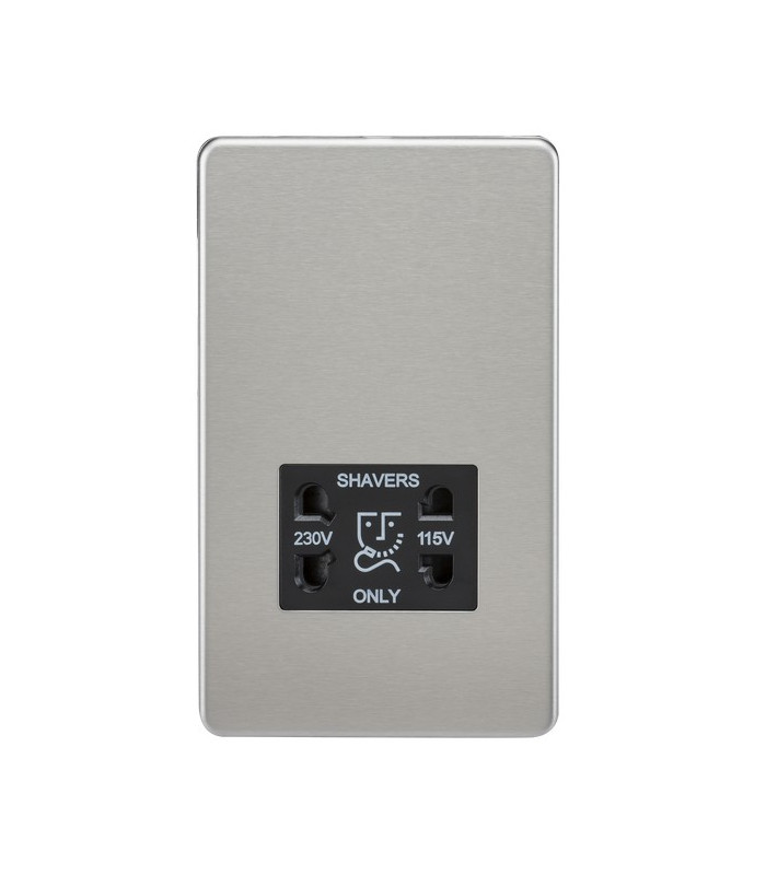 Screwless 115V/230V Dual Voltage Shaver Socket - Brushed Chrome
