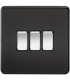 Screwless 10AX 3G 2-Way Switch - Matt Black with Chrome Rocker