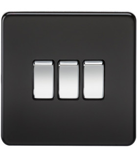 Screwless 10AX 3G 2-Way Switch - Matt Black with Chrome Rocker
