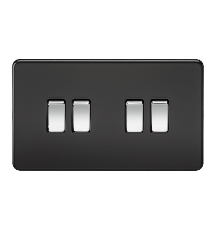 Screwless 10AX 4G 2-Way Switch - Matt Black with Chrome Rocker