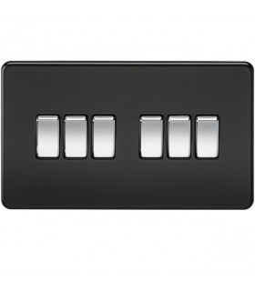 Screwless 10AX 6G 2-Way Switch - Matt Black with Chrome Rocker
