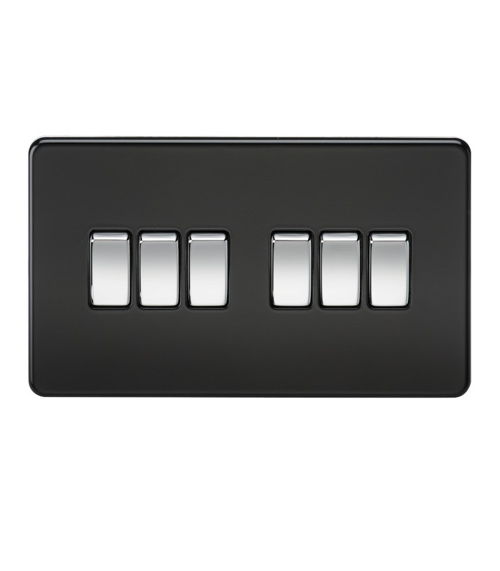 Screwless 10AX 6G 2-Way Switch - Matt Black with Chrome Rocker
