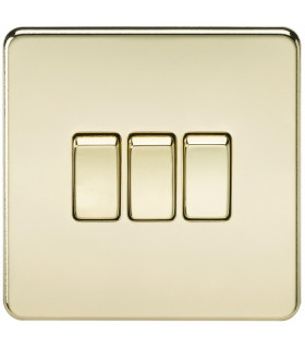 Screwless 10AX 3G 2-Way Switch - Polished Brass