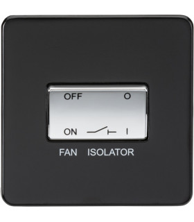 Screwless 10AX 3 Pole Fan Isolator Switch - Matt Black with Chrome Rocker