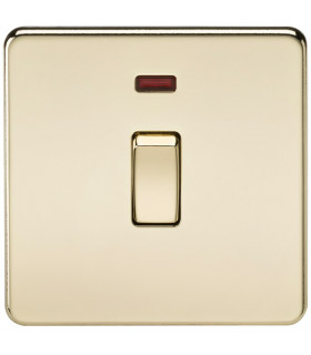 Screwless 20A 1G DP Switch with Neon - Polished Brass