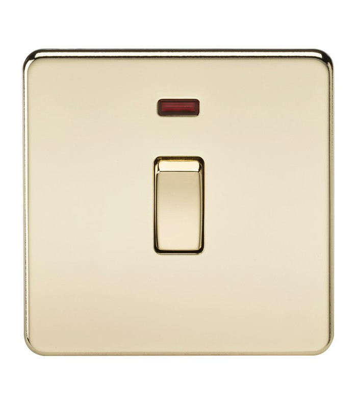 Screwless 20A 1G DP Switch with Neon - Polished Brass
