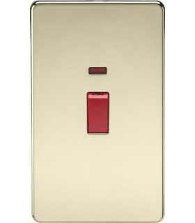 Screwless 45A 2G DP Switch with Neon - Polished Brass