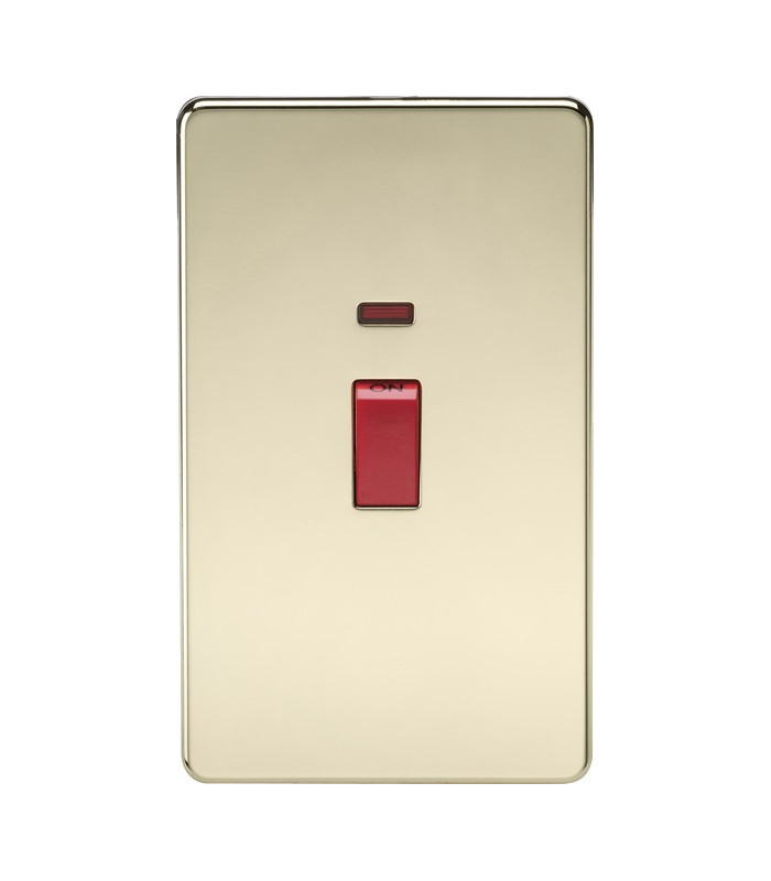 Screwless 45A 2G DP Switch with Neon - Polished Brass