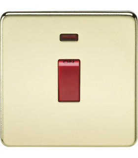 Screwless 45A 1G DP Switch with Neon - Polished Brass