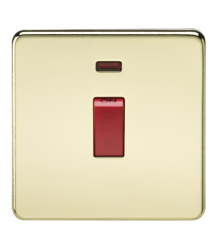Screwless 45A 1G DP Switch with Neon - Polished Brass