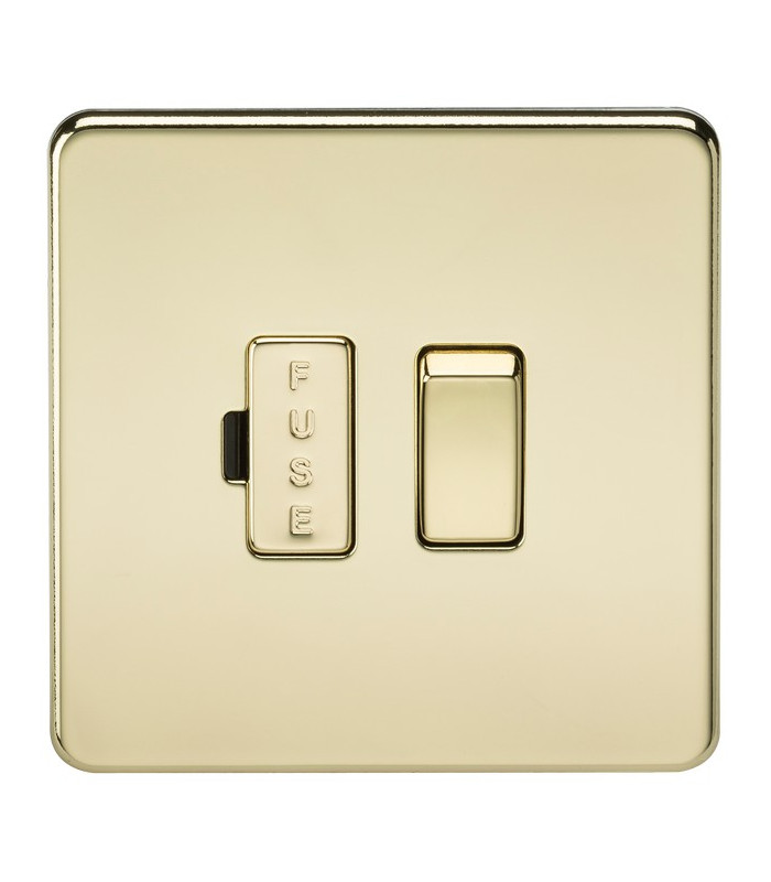Screwless 13A Switched Fused Spur Unit - Polished Brass