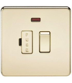Screwless 13A Switched Fused Spur Unit with Neon - Polished Brass