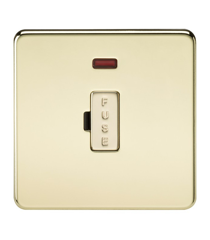 Screwless 13A Fused Spur Unit with Neon - Polished Brass