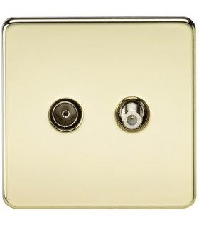 Screwless TV & SAT TV Outlet (Isolated) - Polished Brass