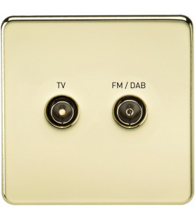Screwless Screened Diplex Outlet (TV & FM DAB) - Polished Brass