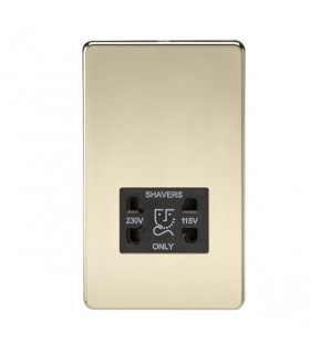 Screwless 115V/230V Dual Voltage Shaver Socket - Polished Brass