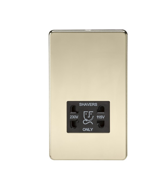 Screwless 115V/230V Dual Voltage Shaver Socket - Polished Brass