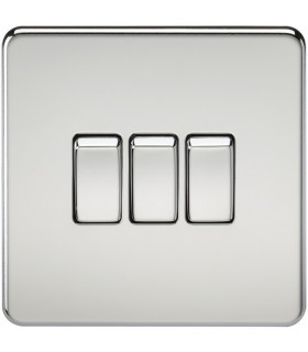 Screwless 10AX 3G 2-Way Switch - Polished Chrome