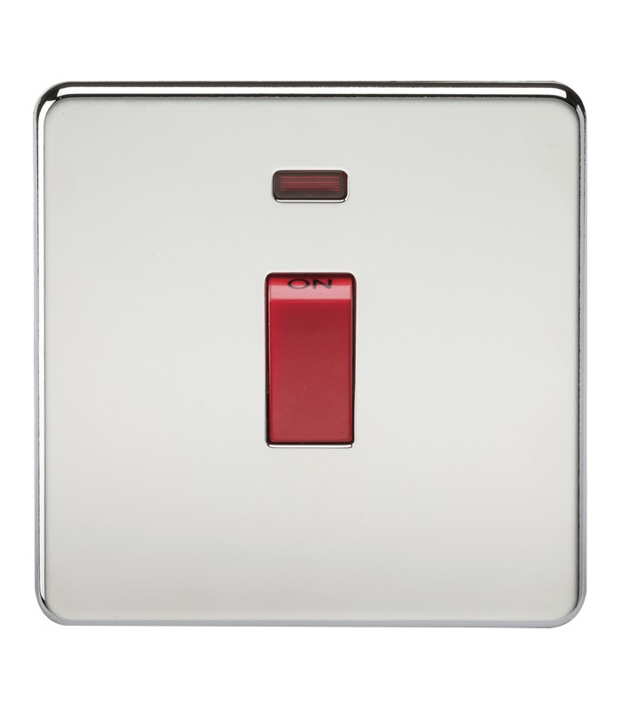 Screwless 45A 1G DP Switch with Neon - Polished Chrome