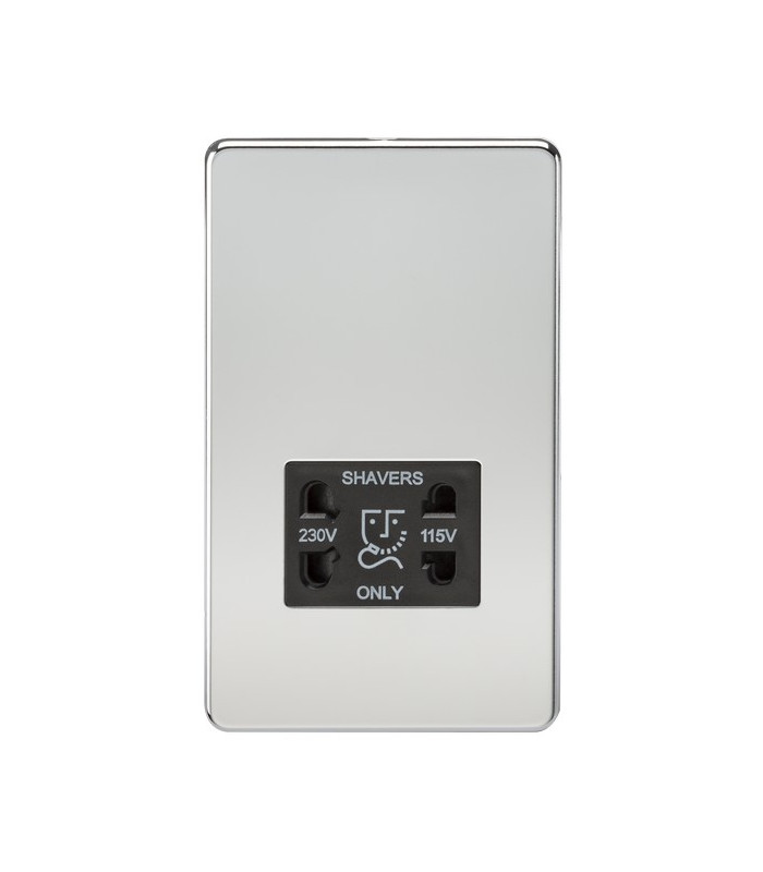 Screwless 115V/230V Dual Voltage Shaver Socket - Polished Chrome