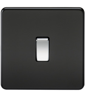 Screwless 20A 1G DP Switch - Matt Black with Chrome Rocker