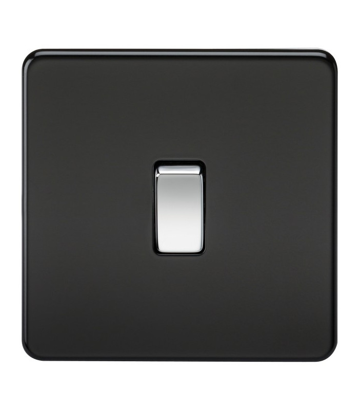 Screwless 20A 1G DP Switch - Matt Black with Chrome Rocker