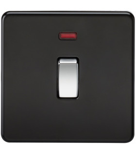 Screwless 20A 1G DP Switch with Neon - Matt Black with Chrome Rocker