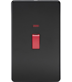 Screwless 45A 2G DP Switch with Neon - Matt Black