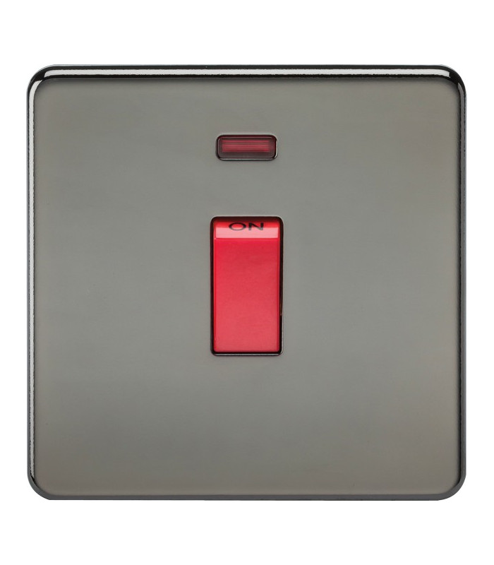 Screwless 45A 1G DP Switch with Neon - Black Nickel