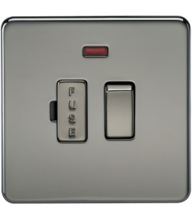Screwless 13A Switched Fused Spur Unit with Neon - Black Nickel