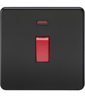 Screwless 45A 1G DP Switch with Neon - Matt Black