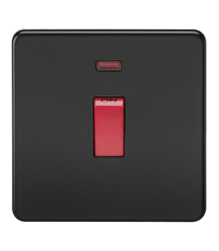 Screwless 45A 1G DP Switch with Neon - Matt Black
