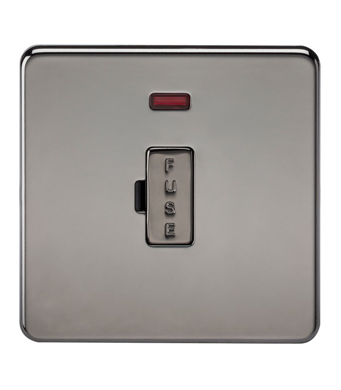 Screwless 13A Fused Spur Unit with Neon - Black Nickel