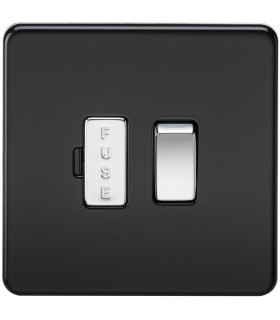 Screwless 13A Switched Fused Spur Unit - Matt Black with Chrome Rocker