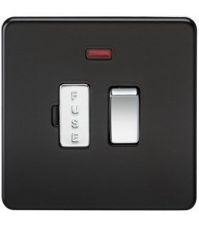 Screwless 13A Switched Fused Spur Unit with Neon - Matt Black With Chrome Rocker