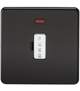 Screwless 13A Fused Spur Unit W/Neon - Matt Black with Chrome Fuse Cap