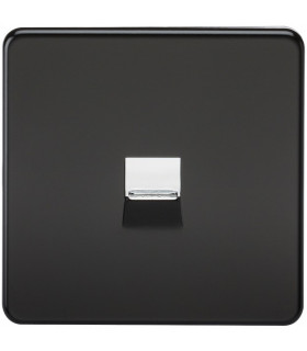 Screwless Telephone Master Socket -Matt Black with Chrome Shutter