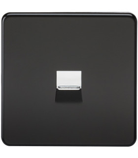 Screwless Telephone Extension Socket - Matt Black with Chrome Shutter