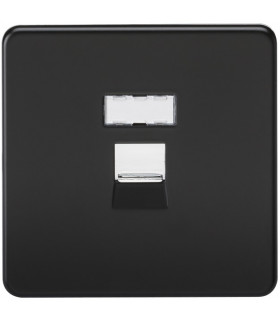 Screwless RJ45 network outlet - matt black with chrome shutter