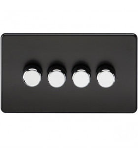 Screwless 4G 2-Way Dimmer 60-400W - Matt Black with Chrome Knobs