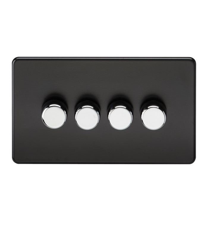 Screwless 4G 2-Way Dimmer 60-400W - Matt Black with Chrome Knobs