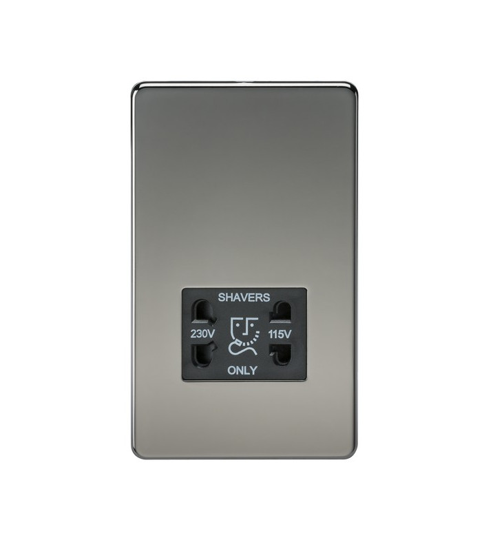 Screwless 115V/230V Dual Voltage Shaver Socket - Black Nickel